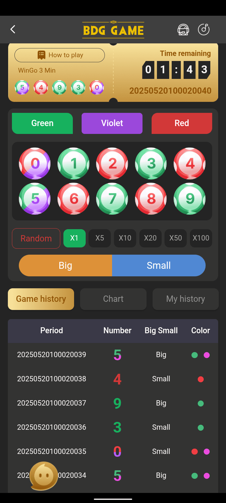 BDG Win 2025 color prediction game dashboard